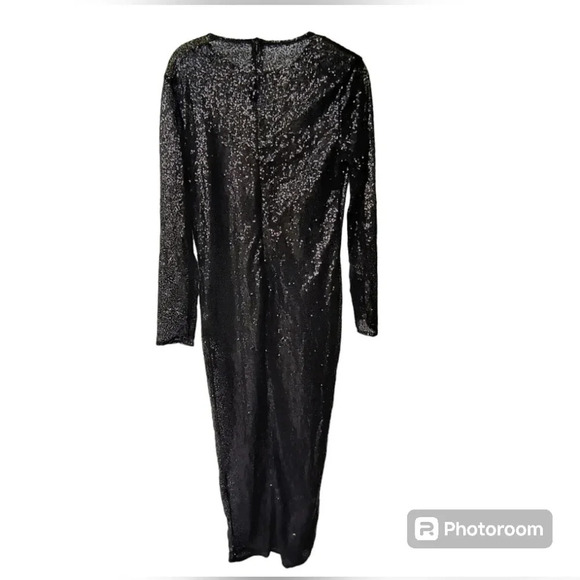 Women's Floor Length, Long Sleeve, Sheer, Goth Whimsigoth Sequin Evening Gown, L - Picture 11 of 11